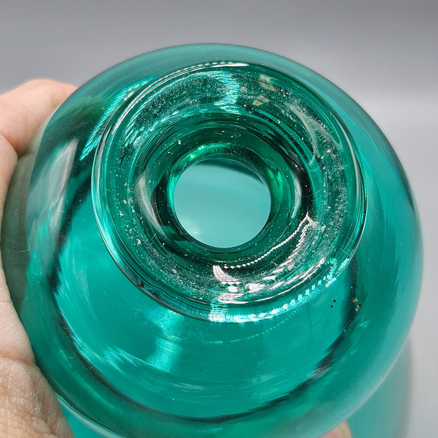 Vintage Signed Handblown Green Art Glass Decanter