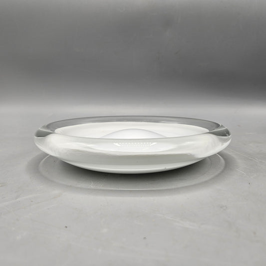 Signed Tundra White Art Glass Paperweight Dish