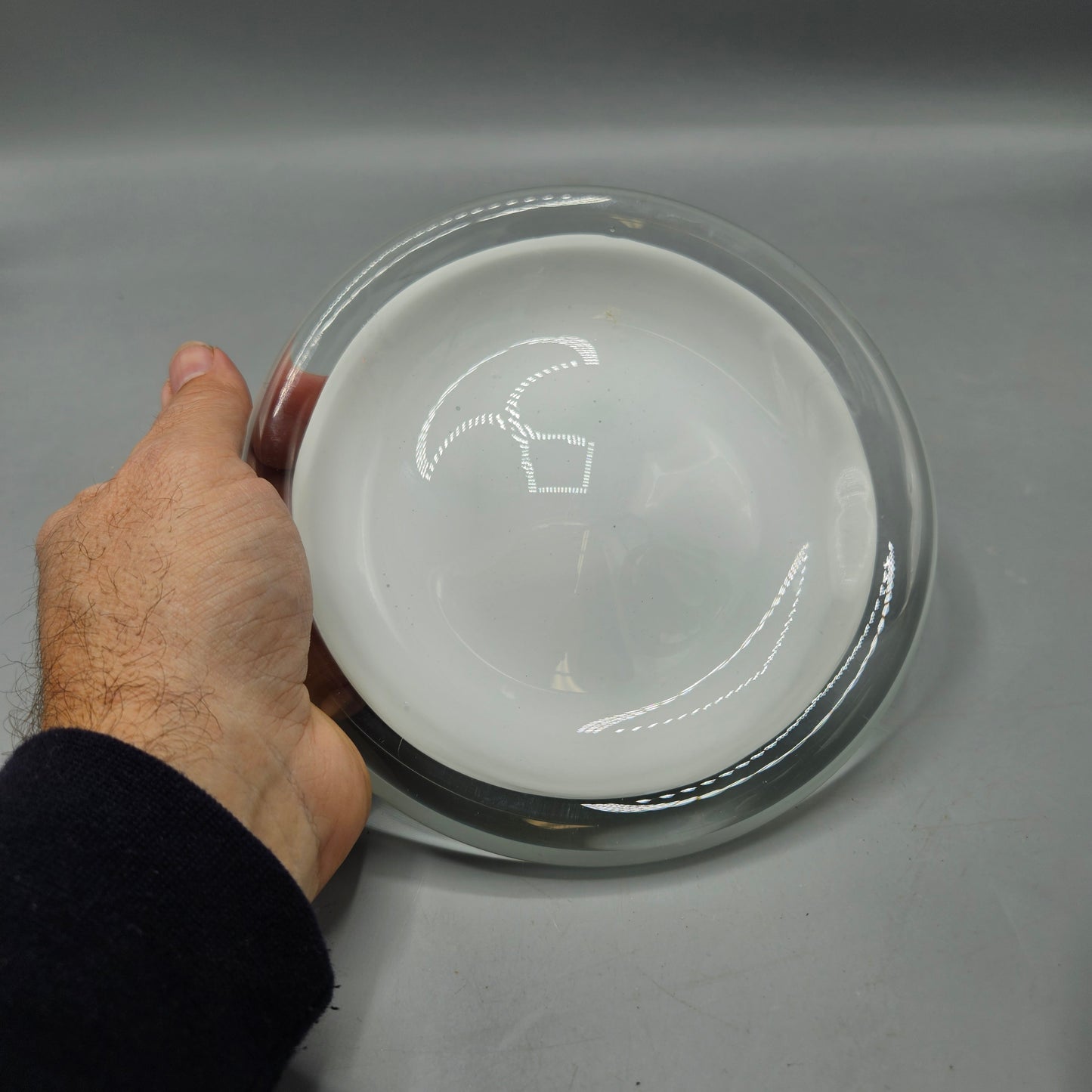 Signed Tundra White Art Glass Paperweight Dish