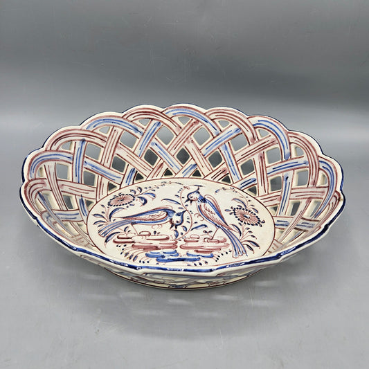 Agueda (Portugal) Ceramic Lattice Bowl with Bird Design