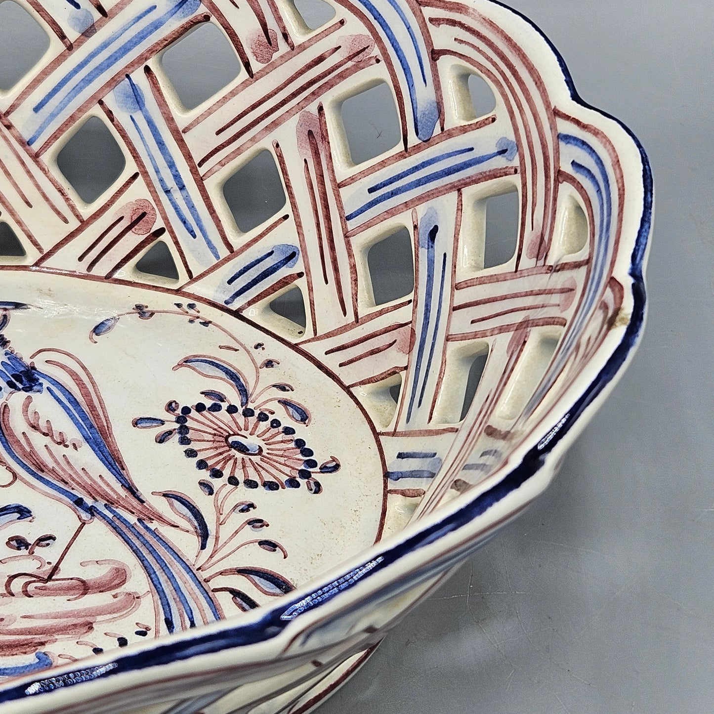 Agueda (Portugal) Ceramic Lattice Bowl with Bird Design
