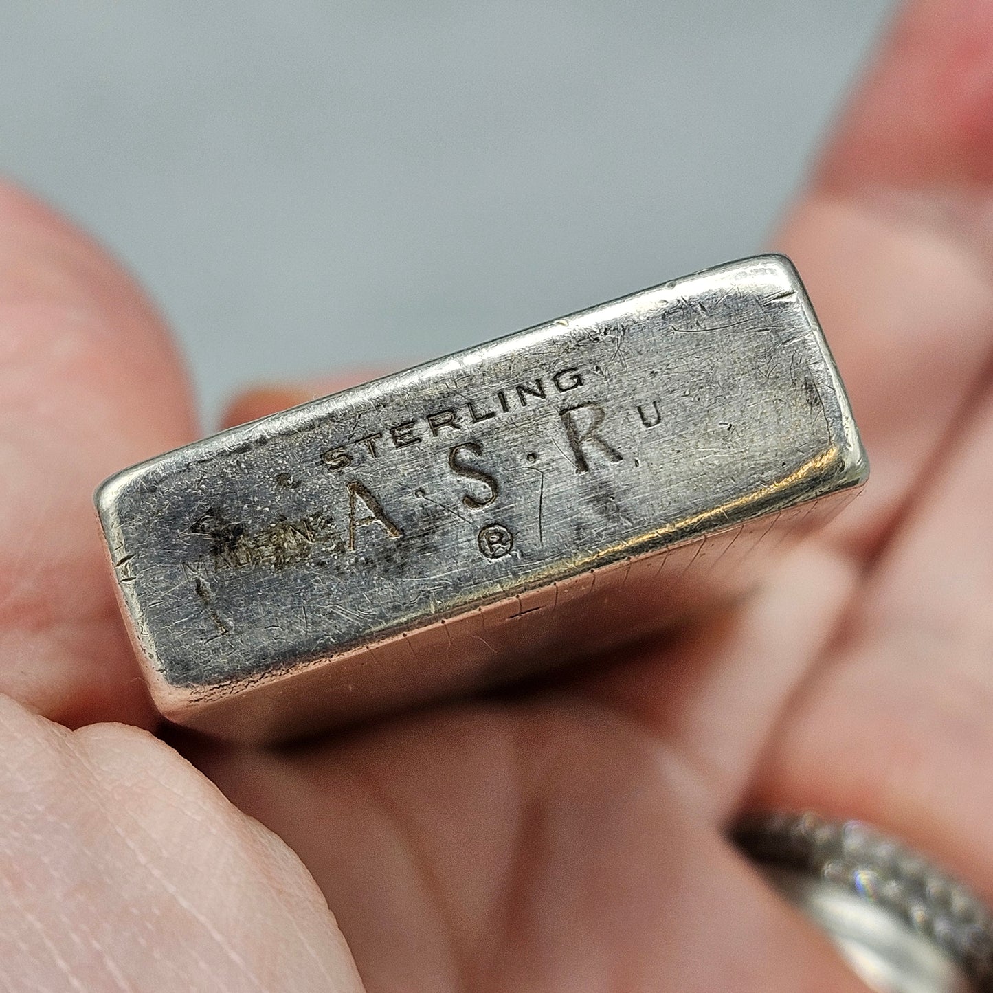 Vintage ASR Sterling Silver Cigarette Lighter with Etching