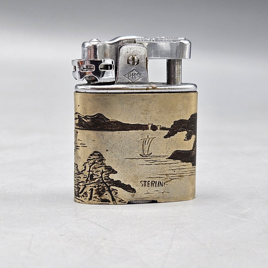 Vintage Sterling Silver Japanese Cigarette Lighter with Scene