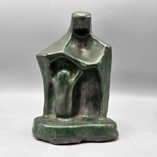 Vintage Green Glazed Art Pottery Sculpture of Mother & Child