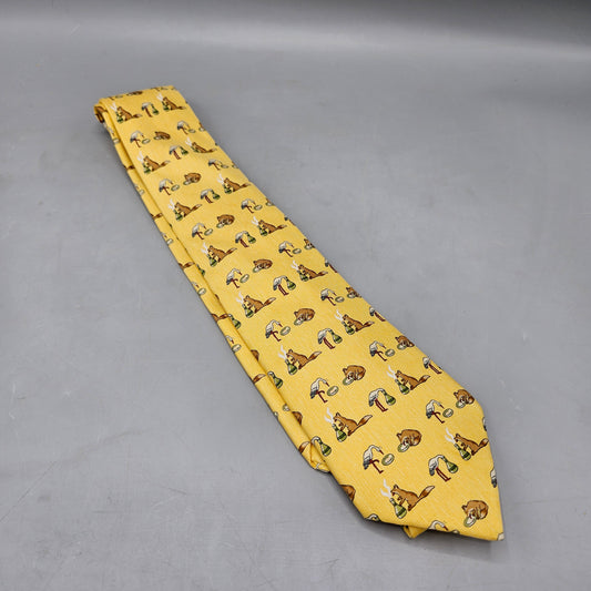 Hermes Yellow Silk Tie with Foxes & Cranes