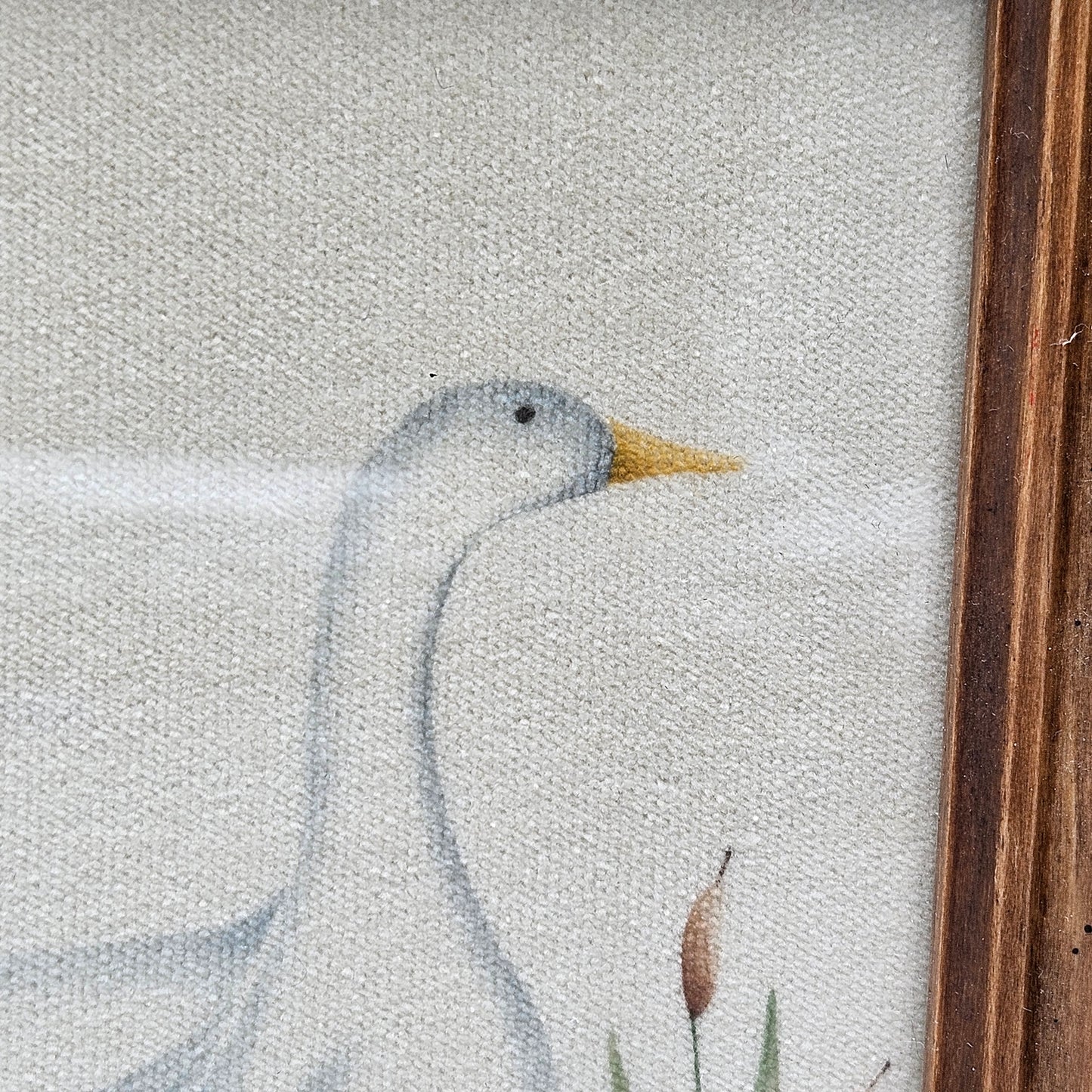 Signed Watercolor Painting on Canvas of Goose at Waters Edge in Wooden Frame