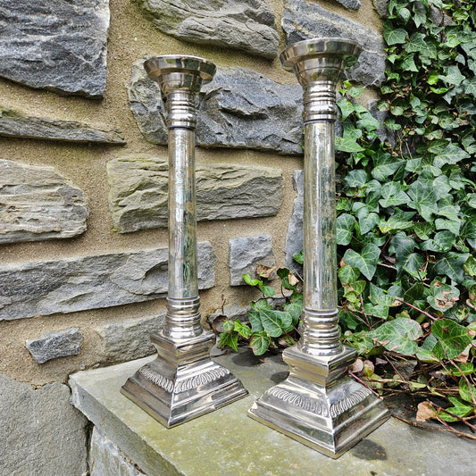 Pair of Large Silverplated Colum Candlesticks