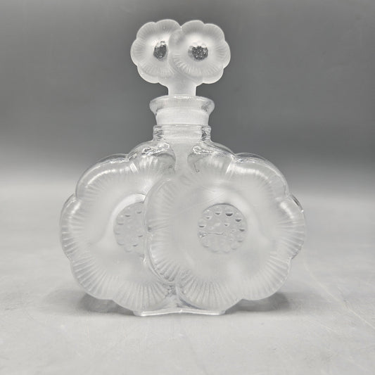 Art Deco Lalique Style Glass Perfume Bottle with Flowers