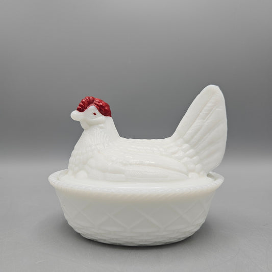 Vintage Westmoreland Milk Glass Rooster Covered Dish