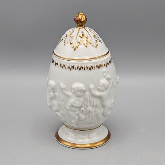 Vintage Von Schierholz Porcelain Easter Egg Trinket Box with Cherubs