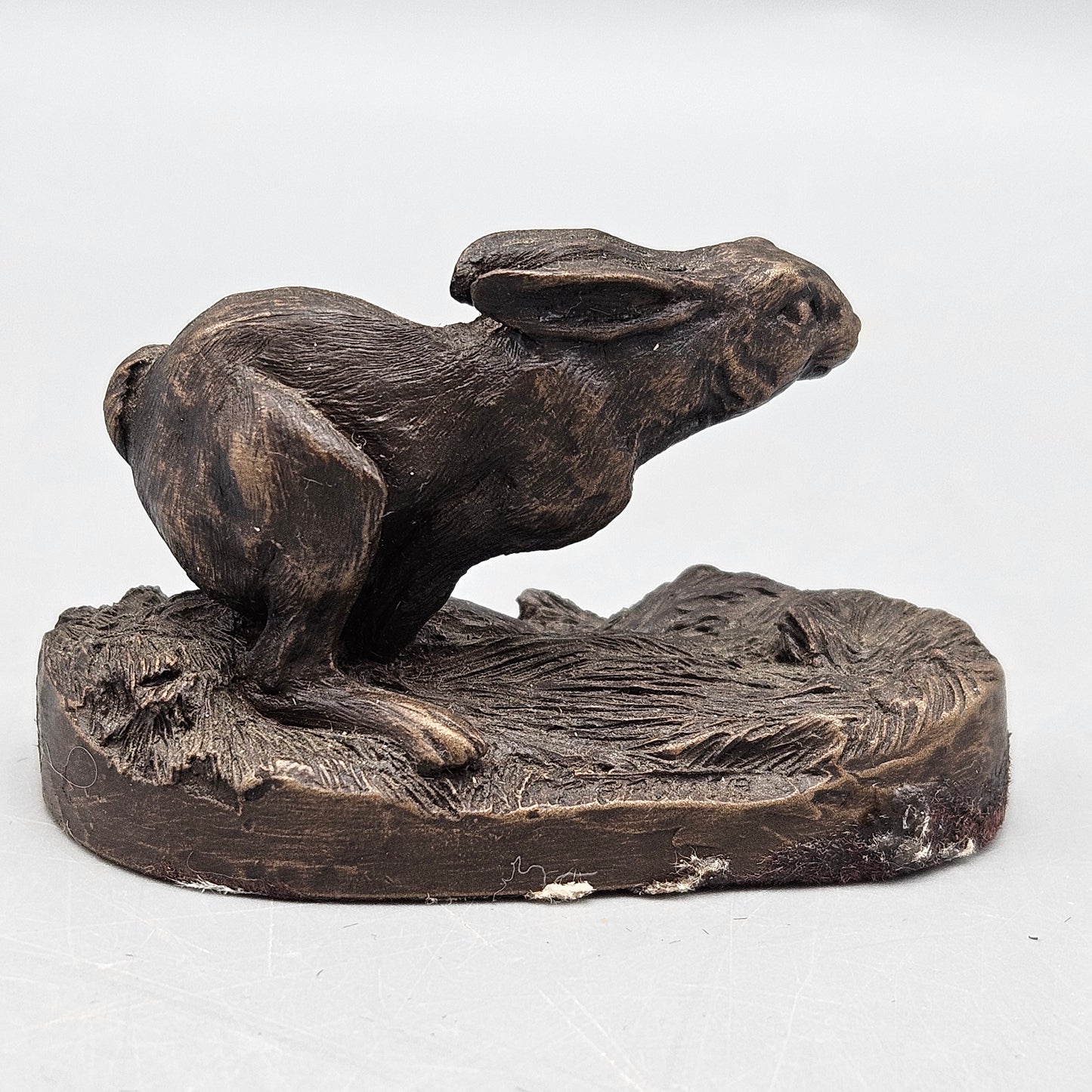 Miniature Antique Signed Bronze Sculpture of a Rabbit Hopping