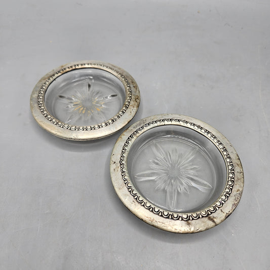 Pair of Sterling Silver Rimmed Coasters