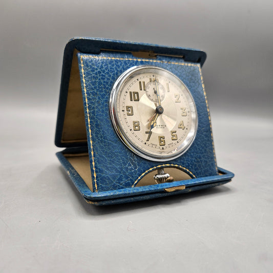 Vintage Normis Travel Clock in Blue Case