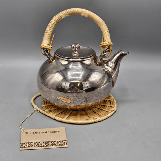 Vintage Newport Gorham Silver Plated Tea Pot with Wrapped Handle & Trivet