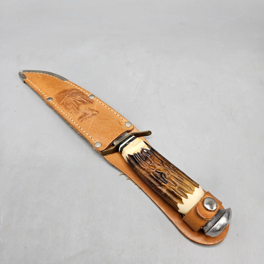 Vintage Compass Solingen Germany Stag Fixed Blade Sheath Knife