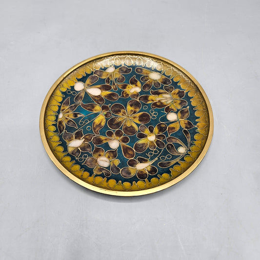 Vintage Blue & Gold Floral Cloisonné Dish