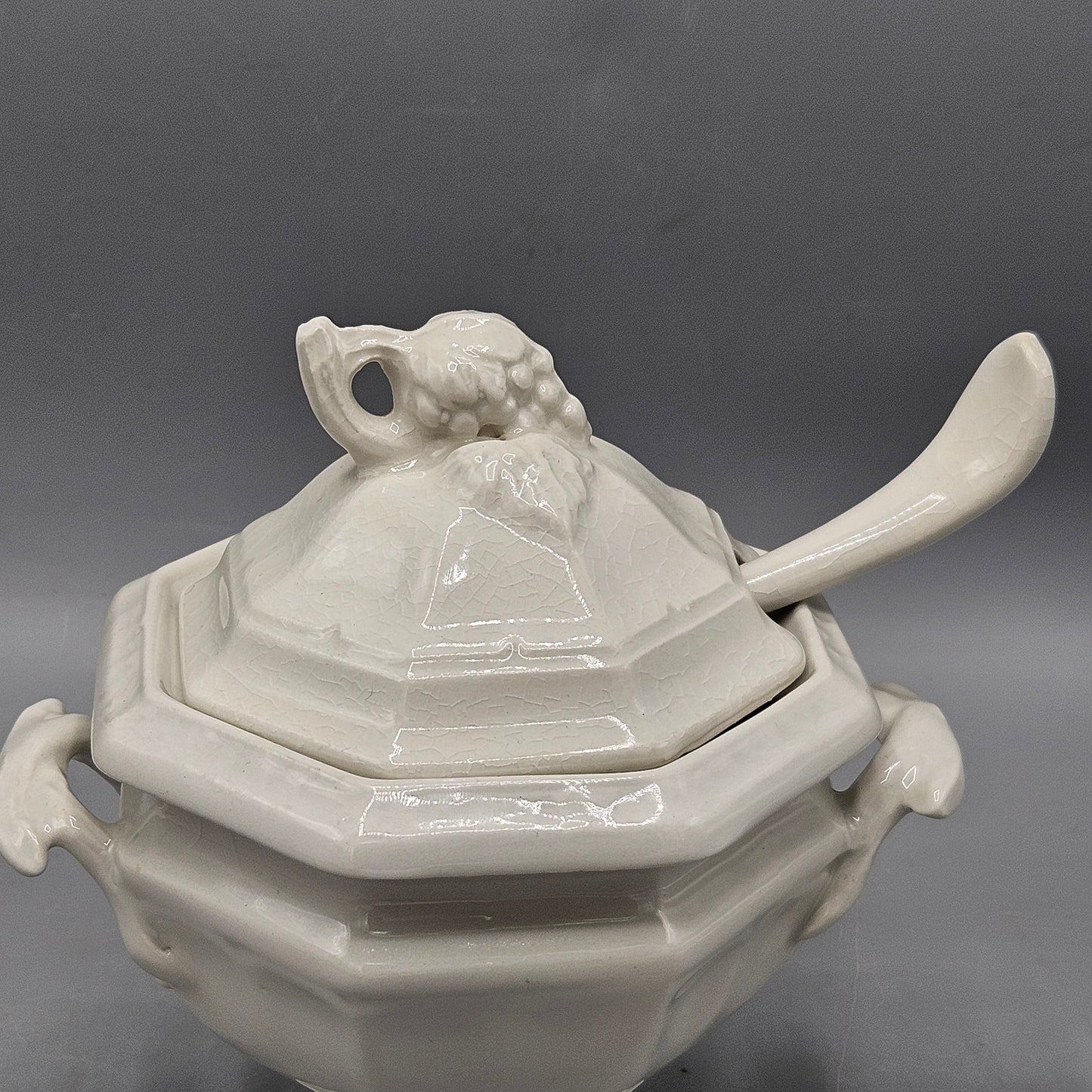 Vintage Red Cliff Ironstone Octagonal White Grape Trophy Soup Tureen & Ladle