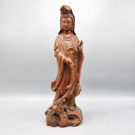 Vintage Wooden Carved Guanyin Kwan-yin Woman Goddesses Statue