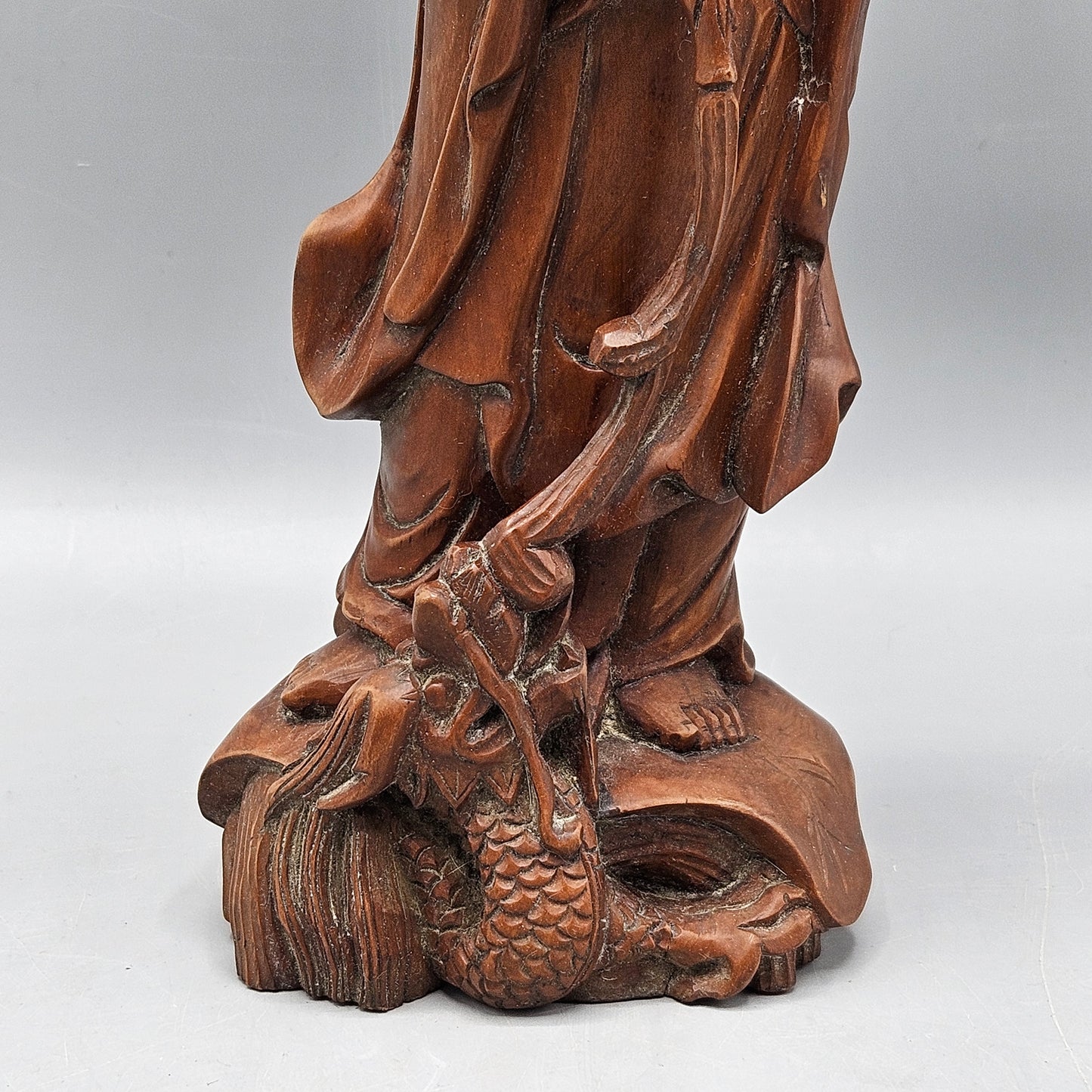 Vintage Wooden Carved Guanyin Kwan-yin Woman Goddesses Statue