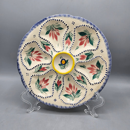 HB Quimper Oyster Plate French Hand Painted Faience Oyster Plate