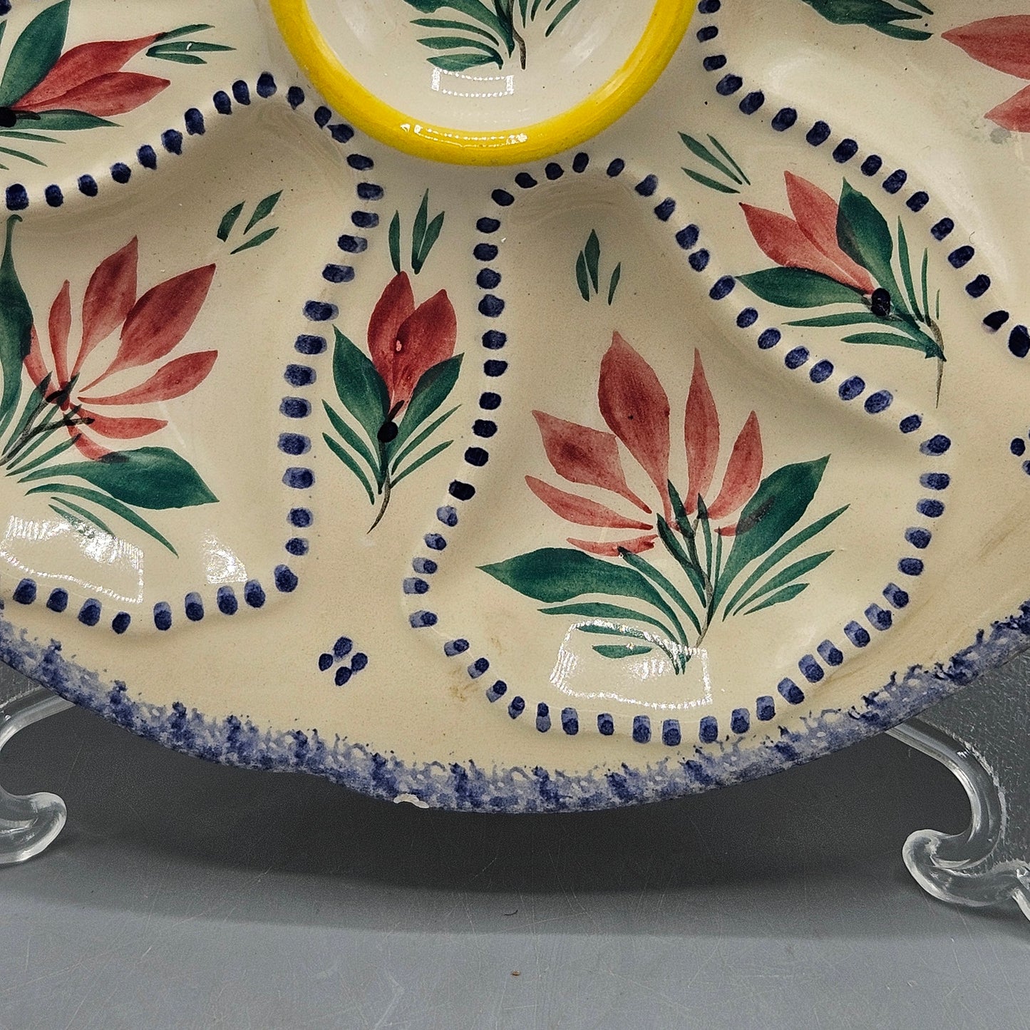 HB Quimper Oyster Plate French Hand Painted Faience Oyster Plate
