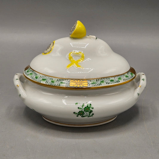 Herend Green Chinese Bouquet Mini Tureen with lemon & Handles 6017