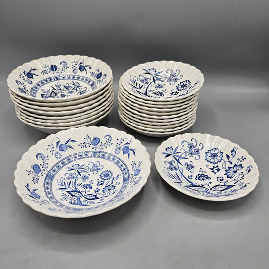 Vintage Set of J&G Meakin England Classic Nordic Blue Onion ~ 12 Fruit Bowls & 9 Cereal Bowls