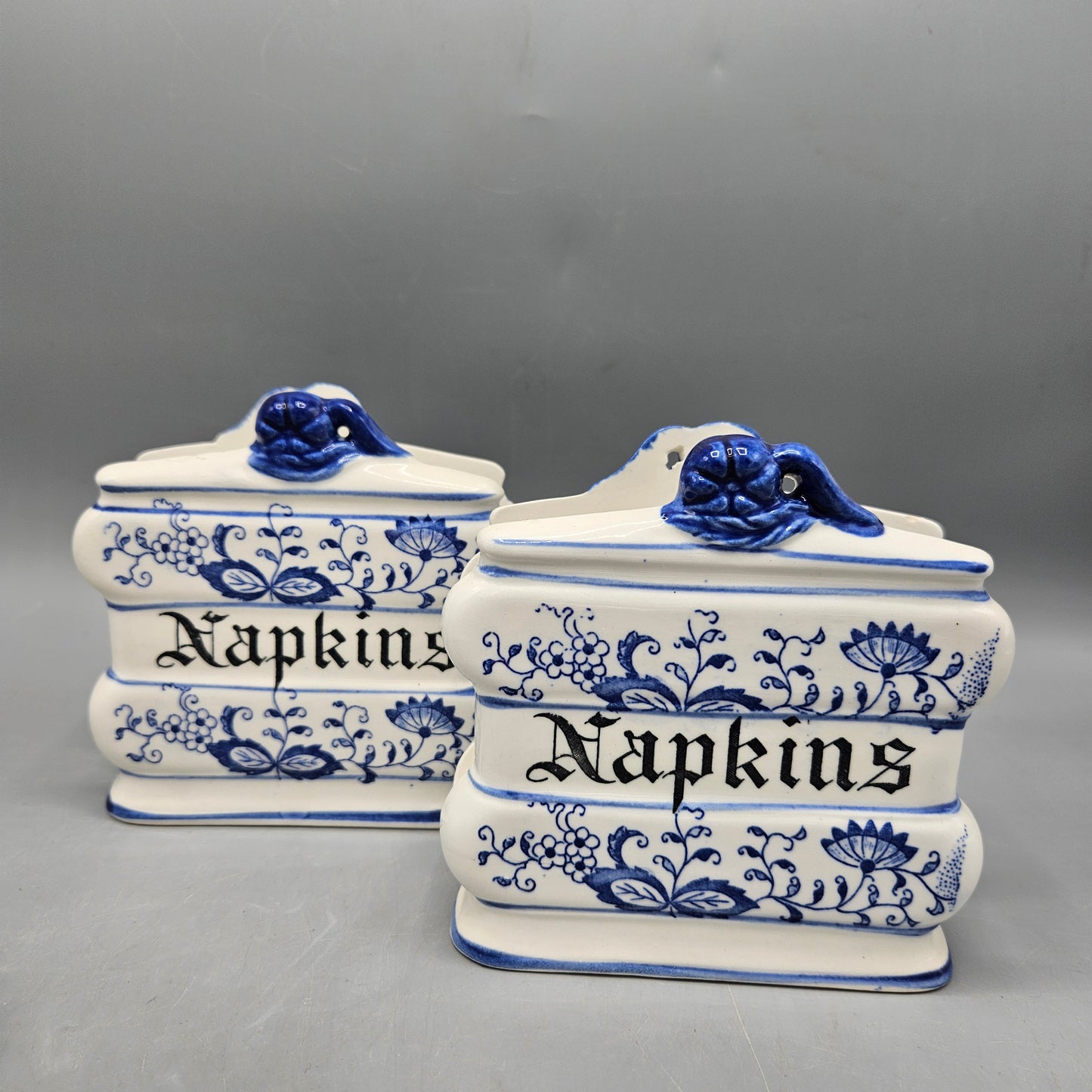 Set of Nordic Blue Onion ~ 2 Napkin Holders, Salt & Pepper & 2 Tea Bag Rests