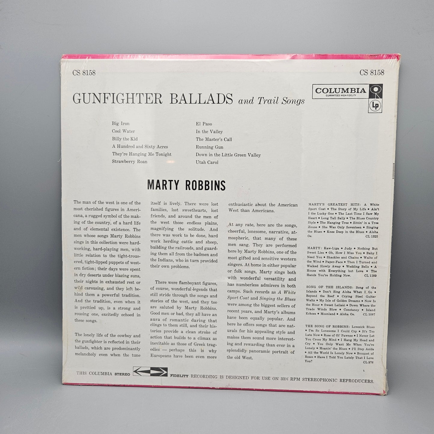 1959 Marty Robbins Gunfighter Ballads and Trail Songs LP Record