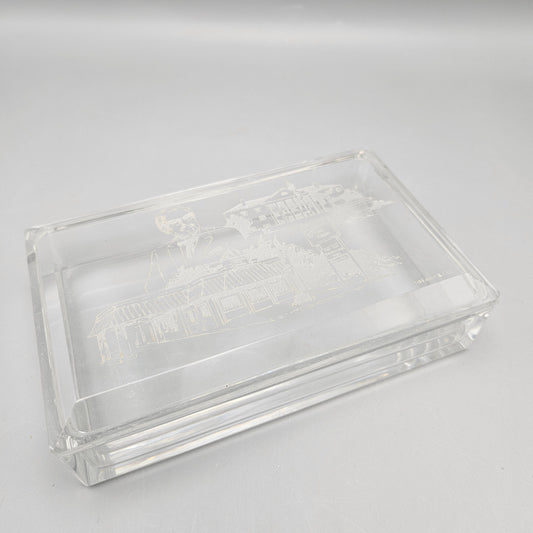 Vintage Tiffany & Co Val St. Lambert Glass Box with Etching of Kentucky Fried Chicken
