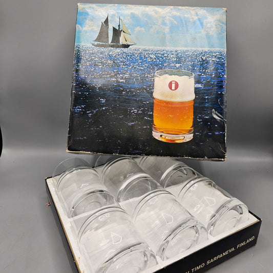 Vintage Timo Sarpaneva for Iittala Pisaranrengas Old Fashioned / Beer Glasses - Set of Six in Original Box