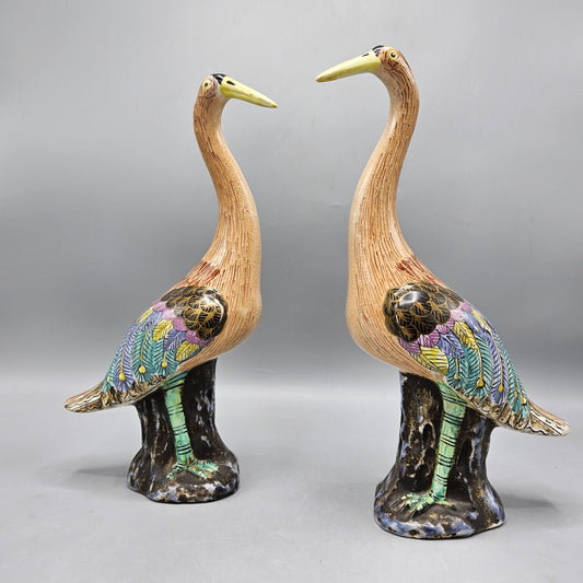 Pair of Chinese Famille Rose Porcelain Models of Storks / Birds