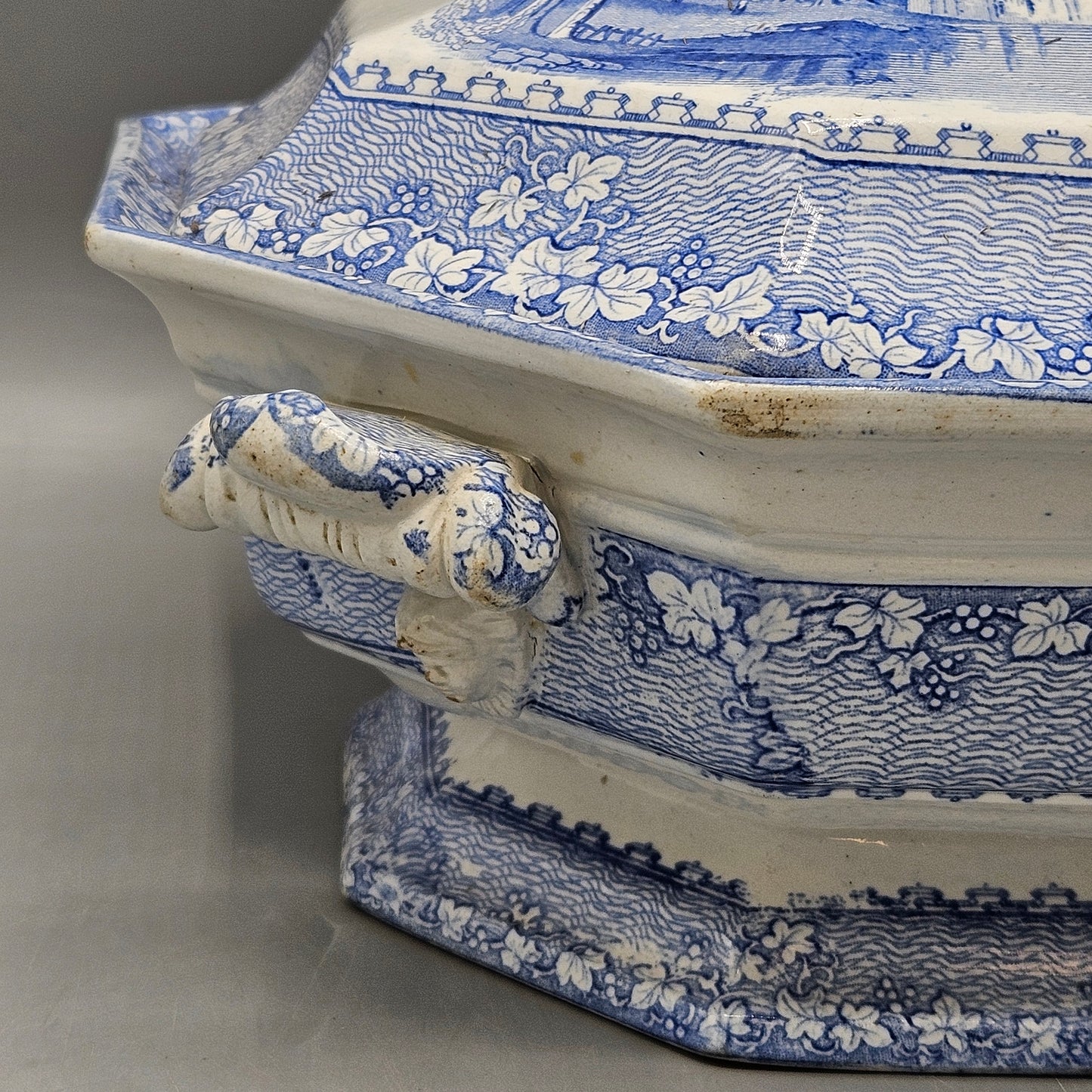 Vintage John Alcock Priory Blue Transferware Porcelain Lidded Tureen
