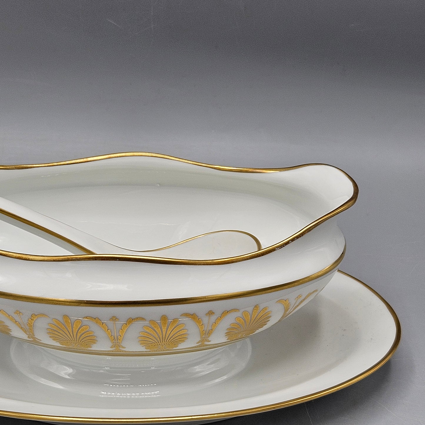 Vintage Richard Ginori Italian Porcelain Pompei Gold Gravy Boat & Ladle