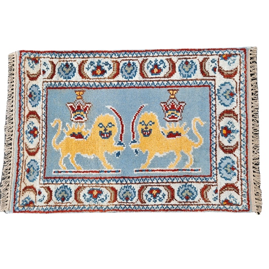 Brand New 100% Wool Turkish Hand Knotted Lion Themed Rug ~ 2' x 3'