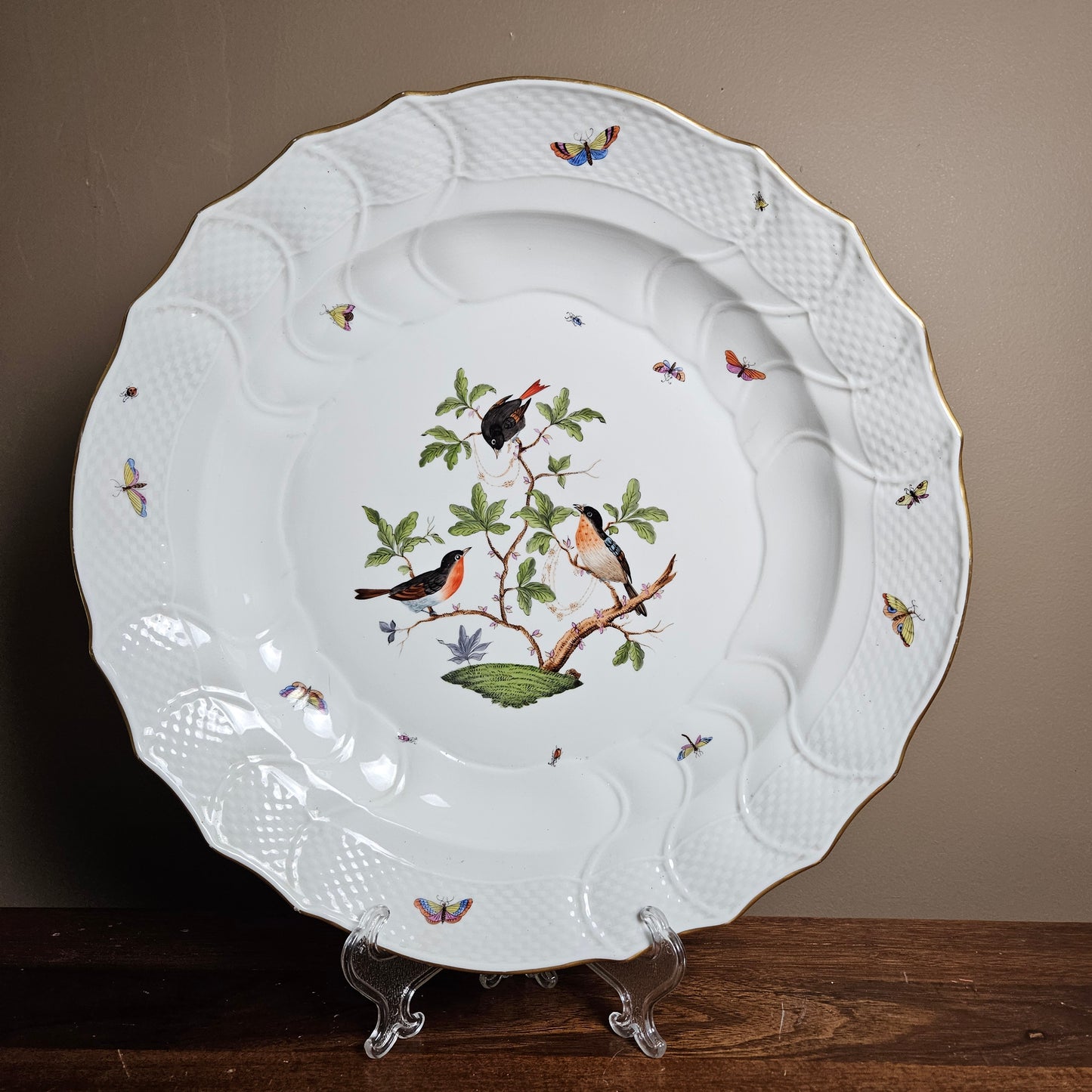 Vintage Herend Rothschild Bird 16" Round Serving Platter