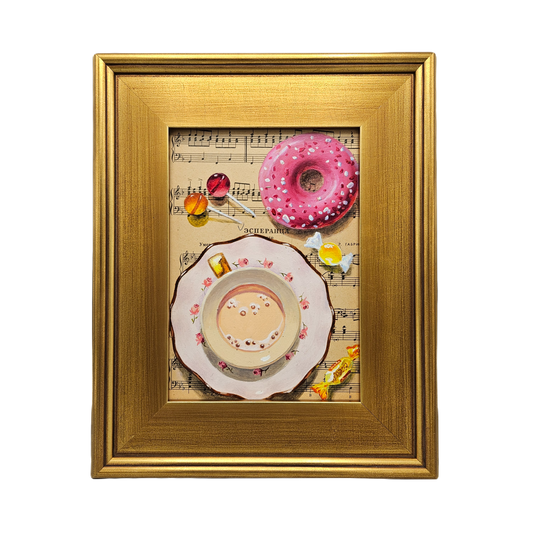 Amazing Original Painting of Donut & Sheet Music - Framed Artwork