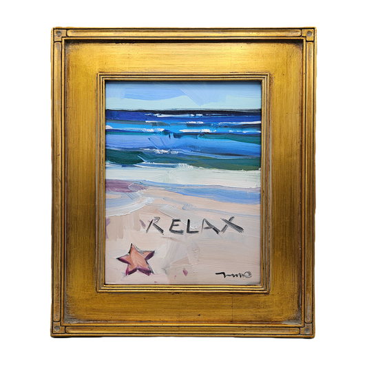 Original Jose Trujillo Oil Painting on Canvas of Beach with Starfish "Relax"