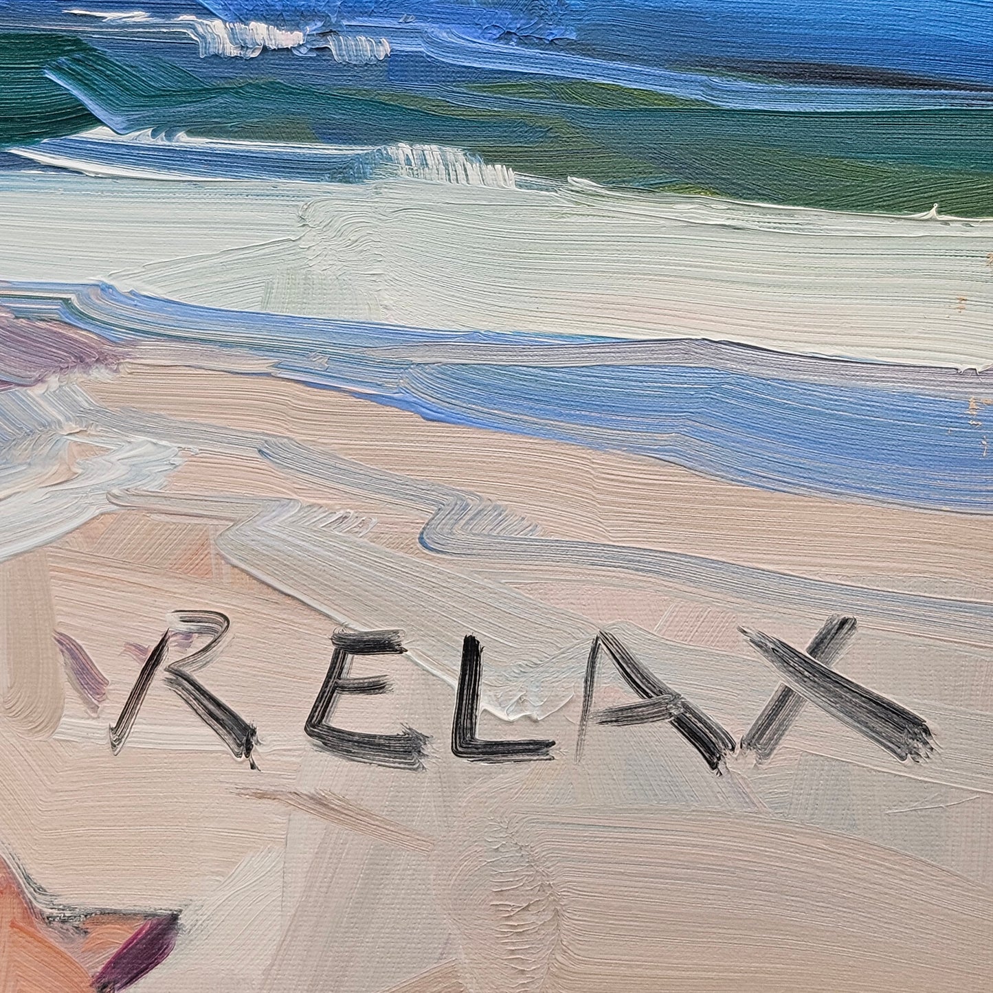 Original Jose Trujillo Oil Painting on Canvas of Beach with Starfish "Relax"