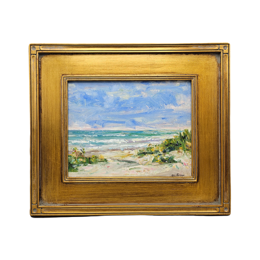 Original Seascape Painting of Ocean in Gold Plein Air Frame