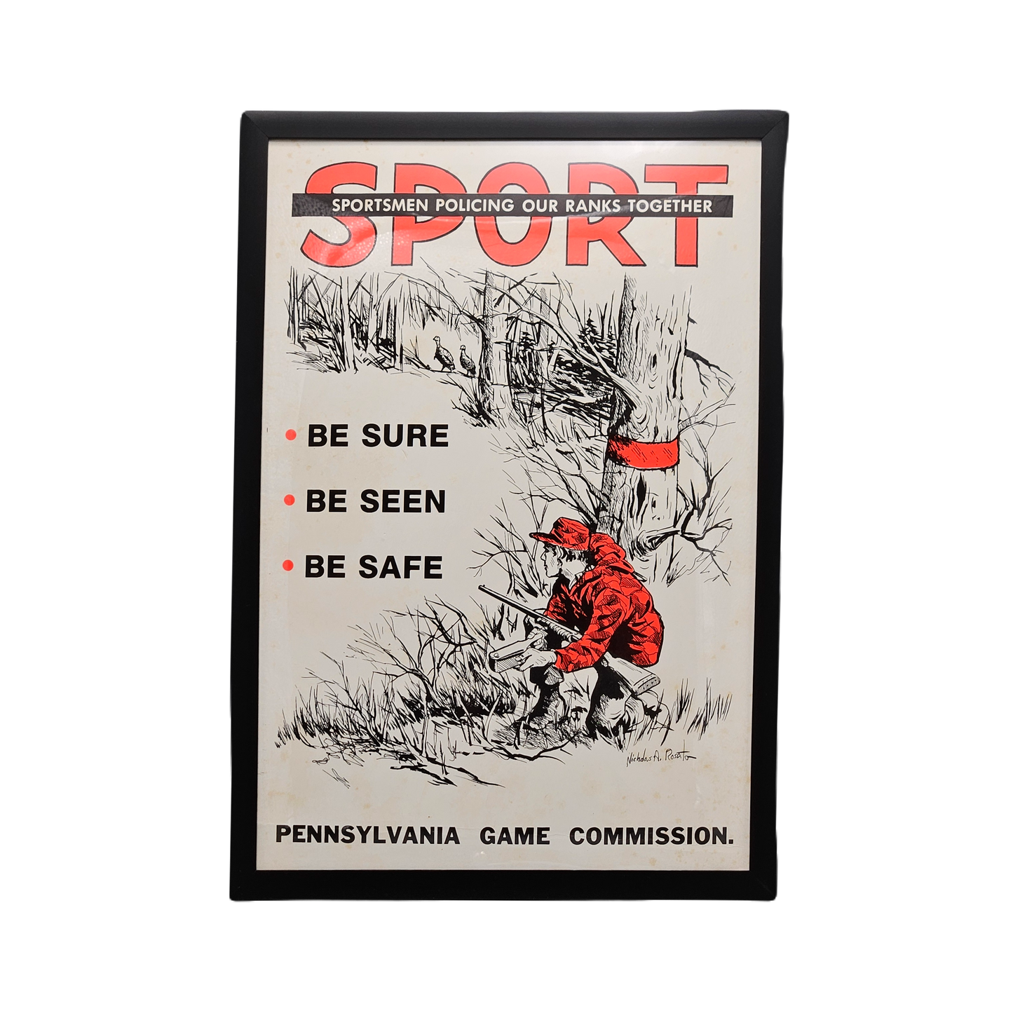 Vintage Framed Pennsylvania Game Commission Sign Sport Hunter