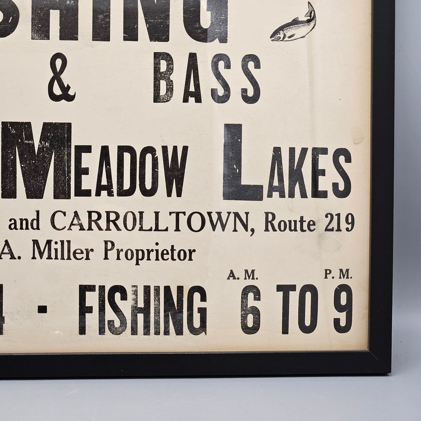 Vintage Framed Pennsylvania Mountain Meadow Lakes Trout Fishing Sign