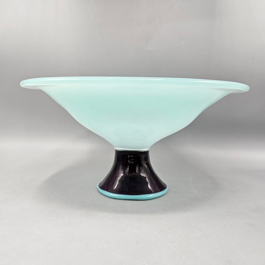 Vintage Italian Glass Blue Pedestal Centerpiece Vase