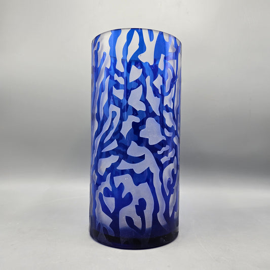 Cobalt Blue and Frosted Heavy Glass Vase