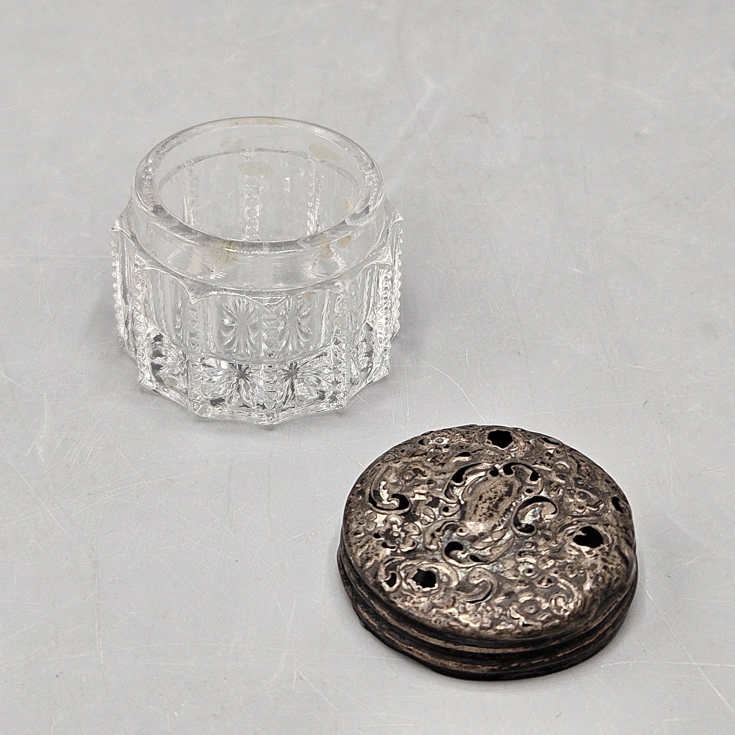 Antique Victorian Sterling Silver & Cut Glass Vanity Jar