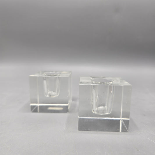 Vintage Glass Cube Shaped Candle Holders