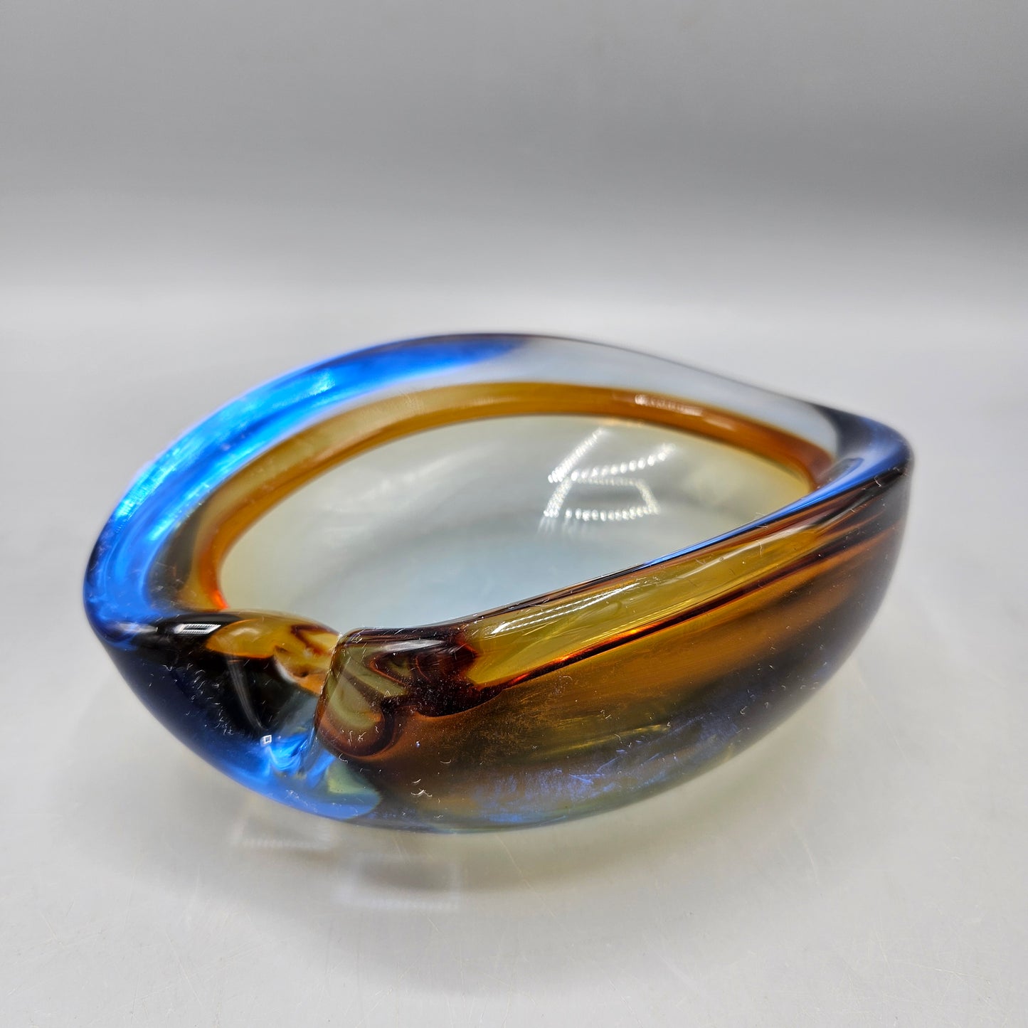 Vintage Murano Sommerso Blue and Yellow Ashtray