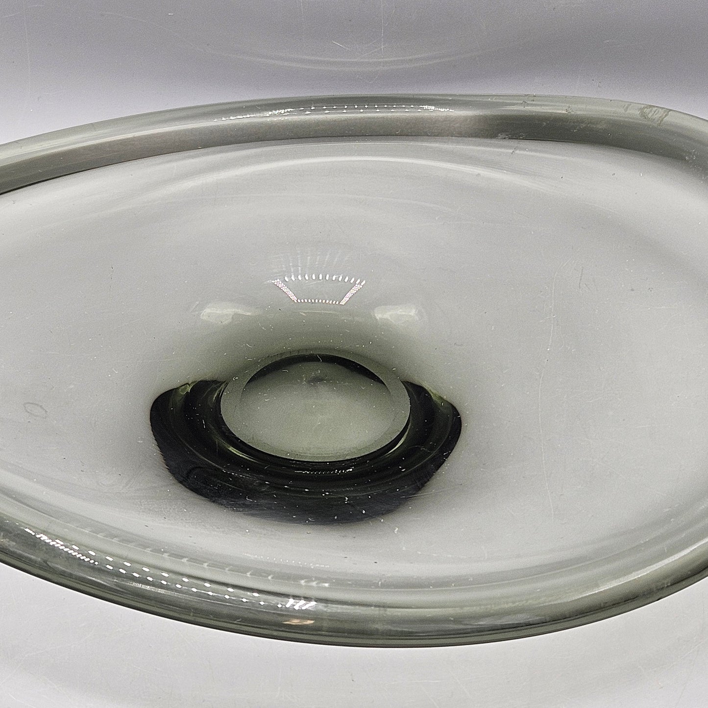 Vintage Holmegaard Denmark Selandia Smoked Grey Crystal Art Signed Glass Bowl