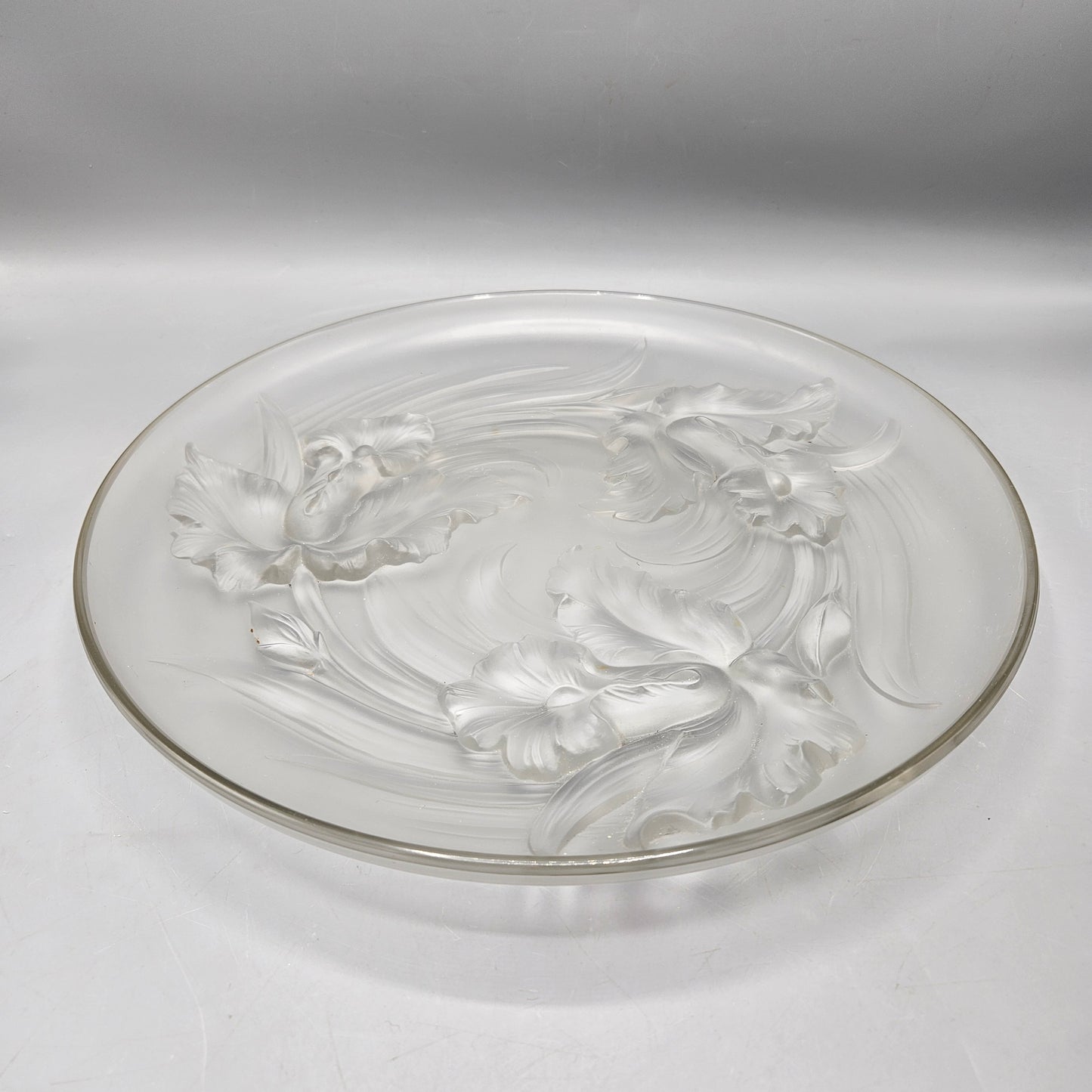 1930s Verlys of France Signed Iris Flower Frosted Glass Bowl