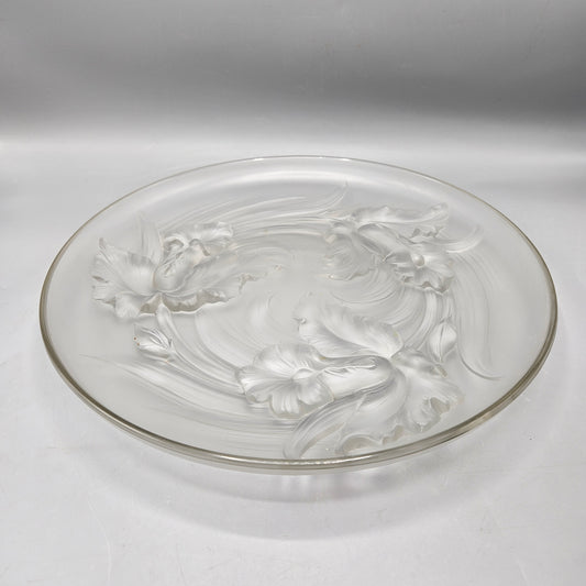 1930s Verlys of France Signed Iris Flower Frosted Glass Bowl